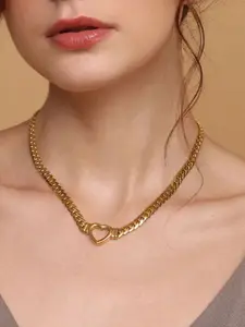 PALMONAS 18K Gold-Plated Stainless Steel Cuban Hollow Heart Necklace