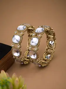 ATIBELLE Set of 2 Gold Plated Kundan Studded Textured Bangles