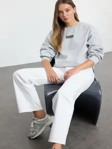 Trendyol Women Solid Sweatshirt with Printed Details