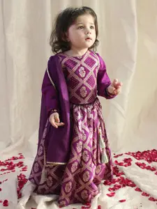 Tiber Taber Girls Woven Design Zari Ready to Wear Lehenga & Blouse With Dupatta