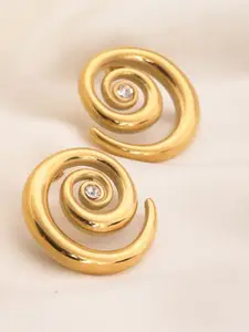 PALMONAS 18KT Gold Plated Stainless Steel Cubic Zirconia Studded Cosmic Swirl Studs