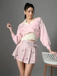 PANKH Women Ribbed Woollen Crop Pullover Sweater