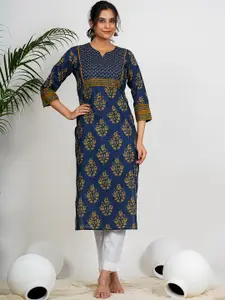 Vbuyz Floral Printed Cotton Notch Neck Straight Kurta