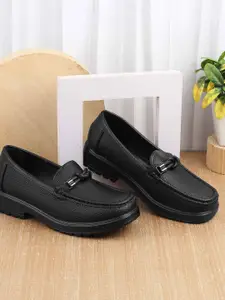 Mochi Women Textured Slip On Loafers with Buckle