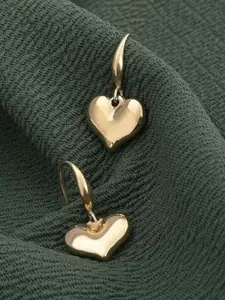 PALMONAS 18KT Gold Plated Stainless Steel Dangling Heart Shaped Drop Earrings