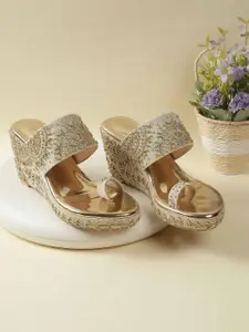 Mochi Women Embellished Wedge Peep Toes