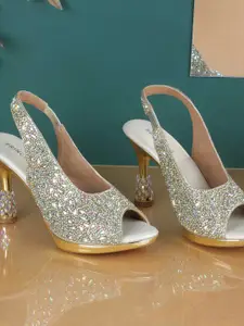 Metro Women Embellished Block Heel Peep Toes