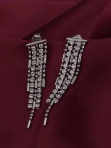 PALMONAS 18KT Gold Plated Stainless Steel Zircon Studded Contemporary Drop Earrings