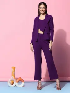 Fashion FRICKS Women Solid Top With Trousers & Jacket Co-ords