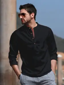 Anouk Black Mandarin Collar Pure Cotton Straight Short Kurta