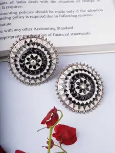 Adwitiya Collection Silver-Plated Artificial Stones Studded Circular Shaped Studs
