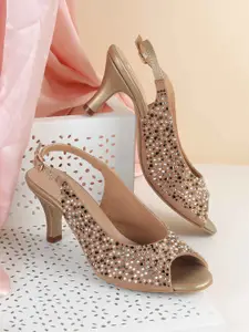 Metro Embellished Slim Heeled Peep Toes with Bows