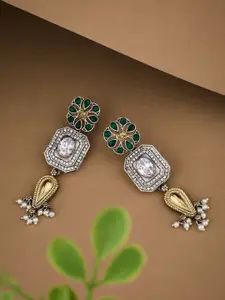 ATIBELLE Gold-Plated Cubic Zirconia Stone Studded Contemporary Shaped Drop Earrings