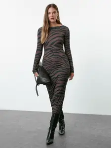 Trendyol Women Animal Printed Bodycon Midi Dress