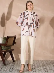 All About You Floral Printed Band Collar Top With Trouser