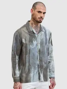 Snitch Men Relaxed Boxy Fit Cuban Collar Abstract Printed Cotton Casual Shirt