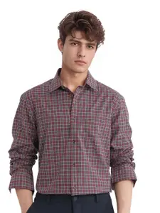 RARE RABBIT Men Comfort Fit  Spread Collar Tartan Checked Cotton Formal Shirt