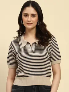 Global Republic Women Shirt Collar Striped Top