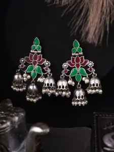 Adwitiya Collection Silver-Plated Kundan Studded Dome Shaped Oxidised Drop Earrings
