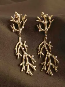 PALMONAS 18KT Gold Plated Stainless Steel Pearls Beaded Whispering Willow Drop Earrings