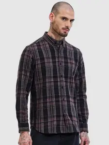 Snitch Men Smart Slim Fit Button-Down Collar Tartan Checked Cotton Casual Shirt