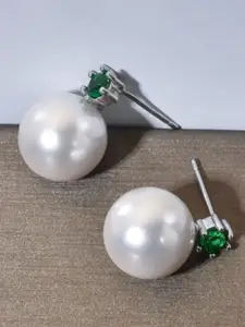 Niscka Silver-Plated Pearls Beaded Circular Shaped studs Earrings
