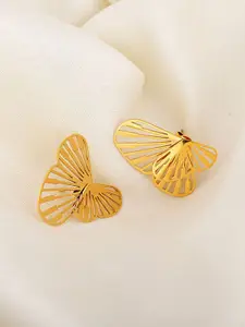 PALMONAS 18KT Gold Plated Stainless Steel Butterfly Wing Studs Earrings