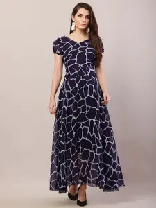 Raabta Fashion Print Georgette Fit & Flare Maxi Dress