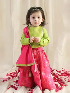 Tiber Taber Girls Woven Design Zari Ready to Wear Lehenga & Blouse With Dupatta