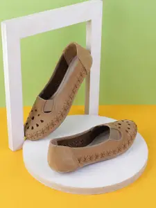 Metro Women Leather Ballerinas with Laser Cuts Flats