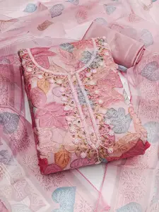 Maroosh Floral Embroidered Beads And Stones Organza Unstitched Dress Material