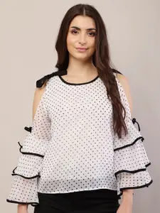 Raabta Fashion Polka Dot Print Cold-Shoulder Georgette Top