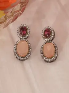 Niscka Silver-Plated Zircon Stone Studded Teardrop Shaped Drop Earrings