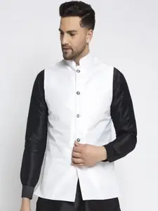 Kaifoo Men Mandarin Collar Woven Nehru Jacket