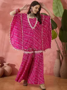 Sangria Bandhani Tube Top With Sharara And Kaftan