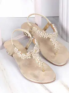 Mochi Women Embellished T-Strap Flats