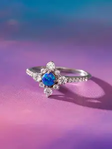 GIVA 925 Sterling Silver Rhodium-Plated Zirconia Studded You Go Girl Finger Ring