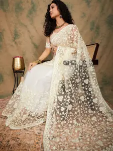 DEVATITHI Cream Net Saree