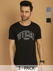 MACK JONNEY Men Pack Of 3 Typography Printed Round Neck Cotton T-shirts