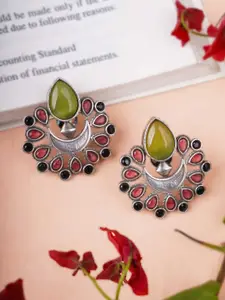Adwitiya Collection Silver-Plated Artificial Stones Studded Contemporary Oxidised Studs