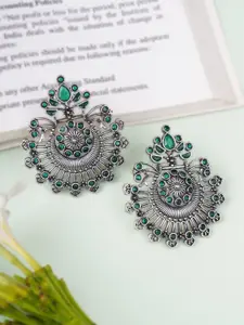 Adwitiya Collection Silver-Toned Artificial Beaded Crescent Shaped Drop Earrings
