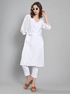 Iti Geometric Self Design Longline Tie-Up Shrug