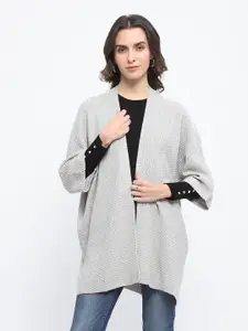 Madame Women Self Design Open Knit Shawl Collar Front-Open Sweaters