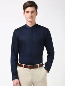 Peter England Men Slim Fit Band Collar Solid Cotton Formal Shirt
