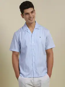 Allen Solly Men Relaxed Fit Cuban Collar Vertical Striped Cotton Casual Shirt