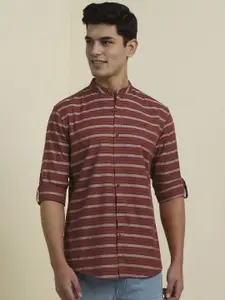 Allen Solly Men Custom Fit  Band Collar Horizontal Striped Cotton Casual Shirt