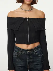 Trendyol Off-Shoulder Puff Sleeve Bardot Crop Top