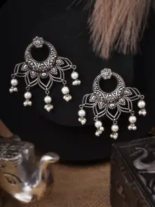 Adwitiya Collection Silver-Plated Stone-Studded  Contemporary Oxidised  Drop Earrings