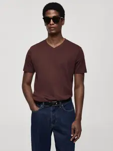 MANGO MAN V-Neck Pure Cotton Slim Fit T-shirt