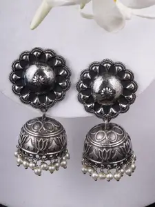 Adwitiya Collection Silver-Plated Dome Shaped Jhumkas